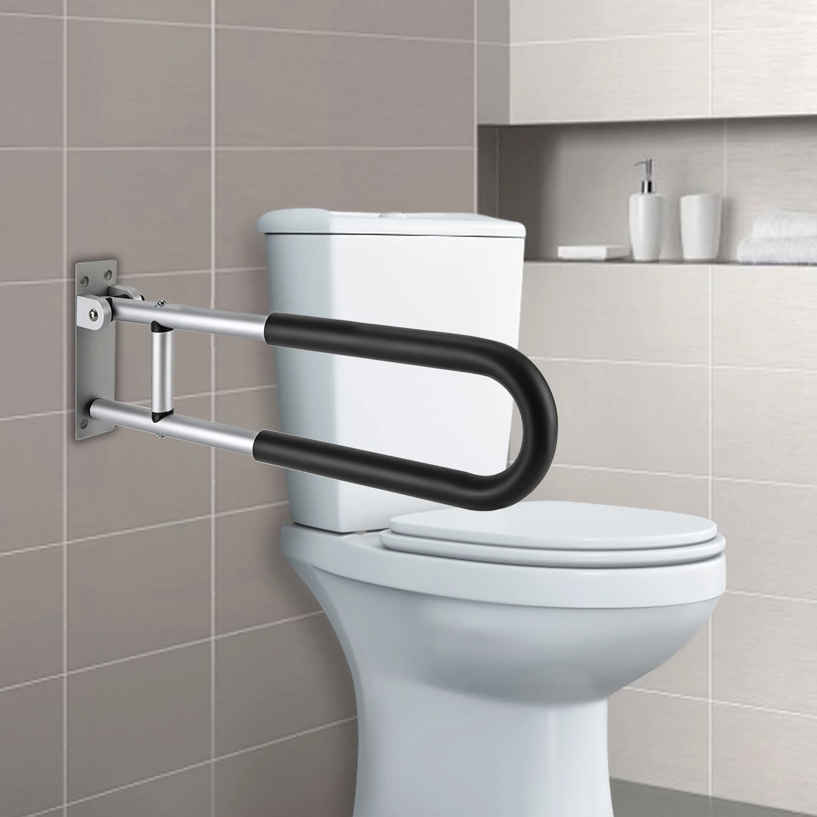 

Wall-mounted bathroom toilet grab bar,foldable & non-slip safety handle, for the elderly, pregnant women, disabled individuals