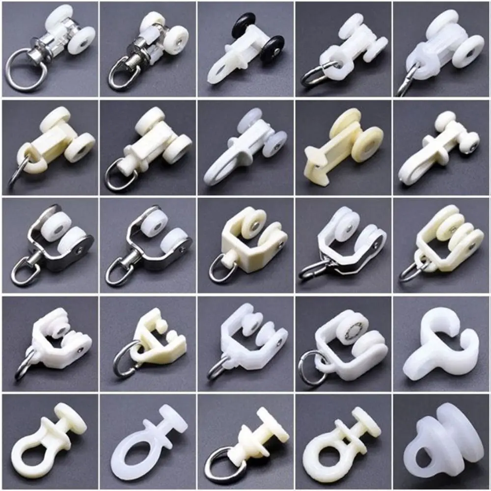 10Pcs Straight Curved Track Rollers Curtain Wheels Rail Curtains Hook Ring Slider Furniture Hardware Curtain Rod Pulley