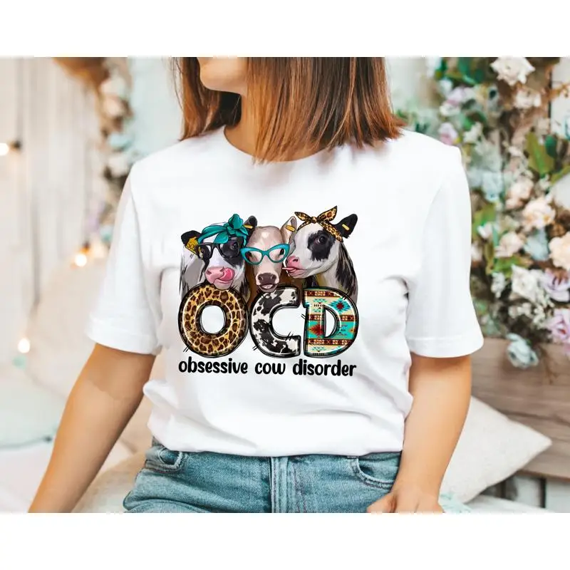 

Футболка «Обсессивная корова» с рисунком, красочная Ocd, забавные друзья, модные милые любители сельскохозяйственных животных