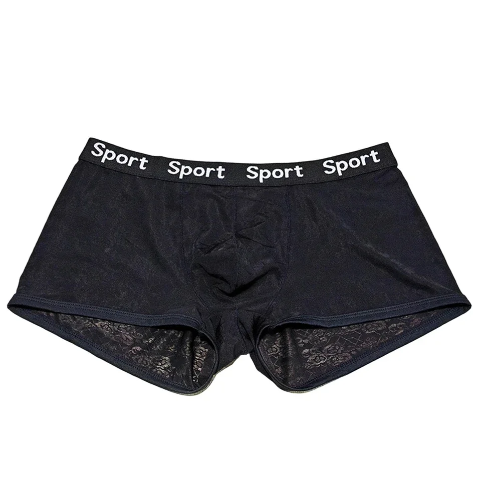 1pc Men Jacquard Mesh Elastic Trunk Underwear Bulge Pouch Soft Boxer Shorts Panties Sexy Lace Breathable Underpants