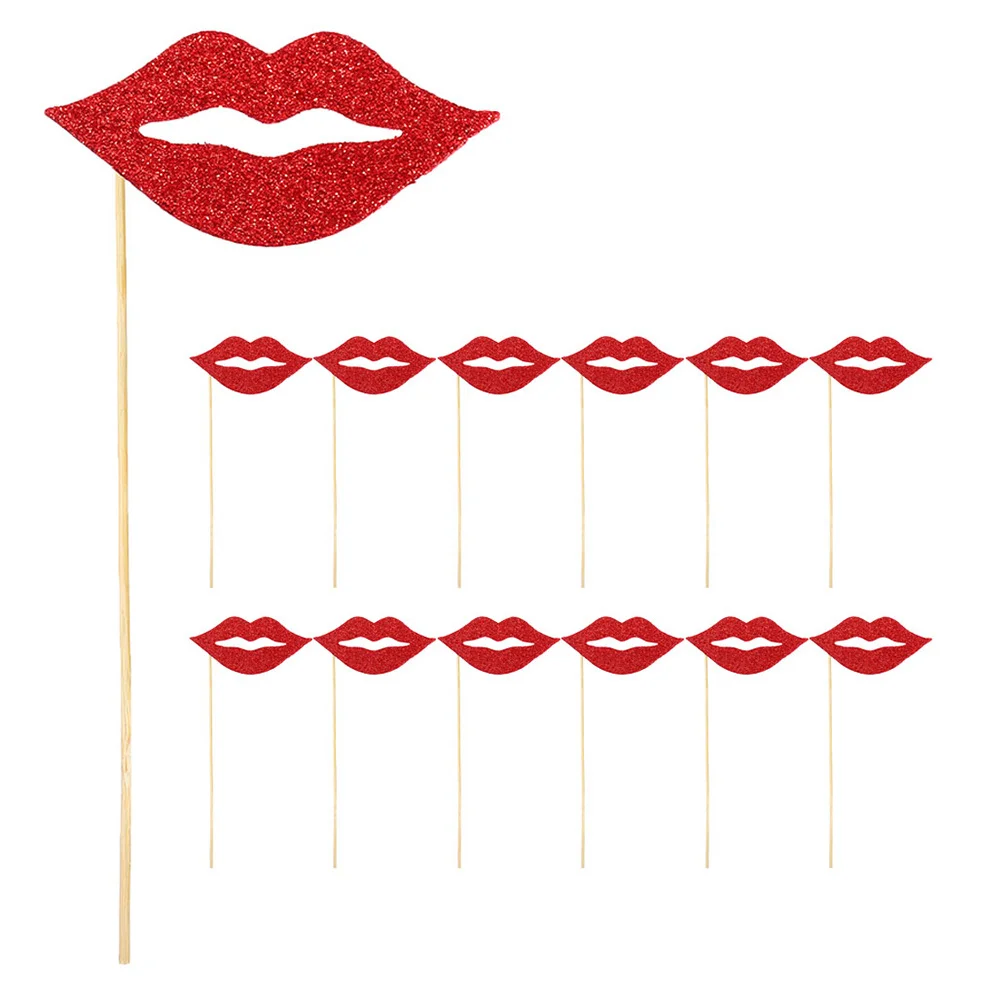 

60Pcs Red Lips Selfie Props Glittery Designs for Weddings Birthdays Parties Funny Photo Booth Props Wedding Party Decorations