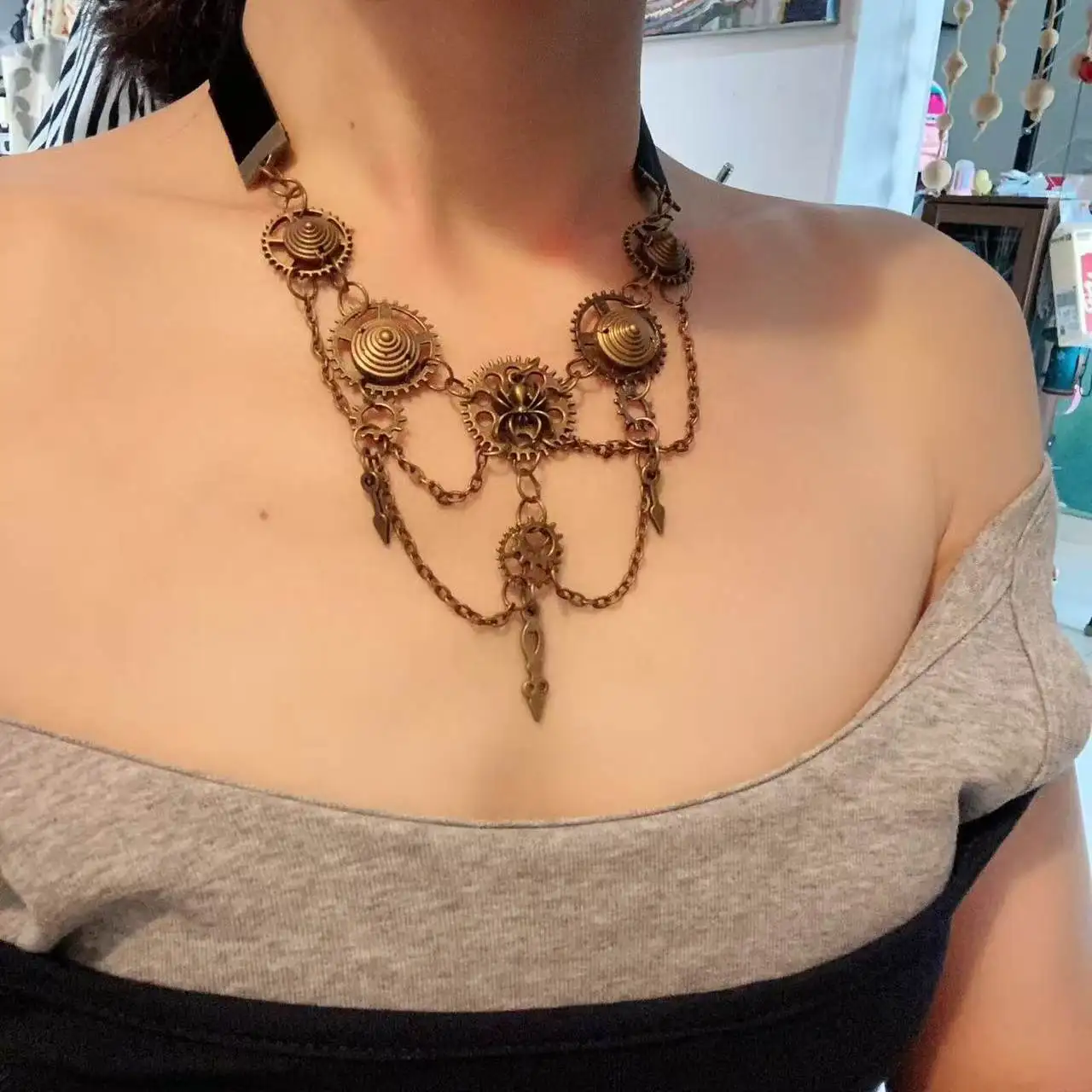 Personalized Clavicle Necklace Steampunk New Vintage Metal Gear Handmade Adjustable Lolita Necklace