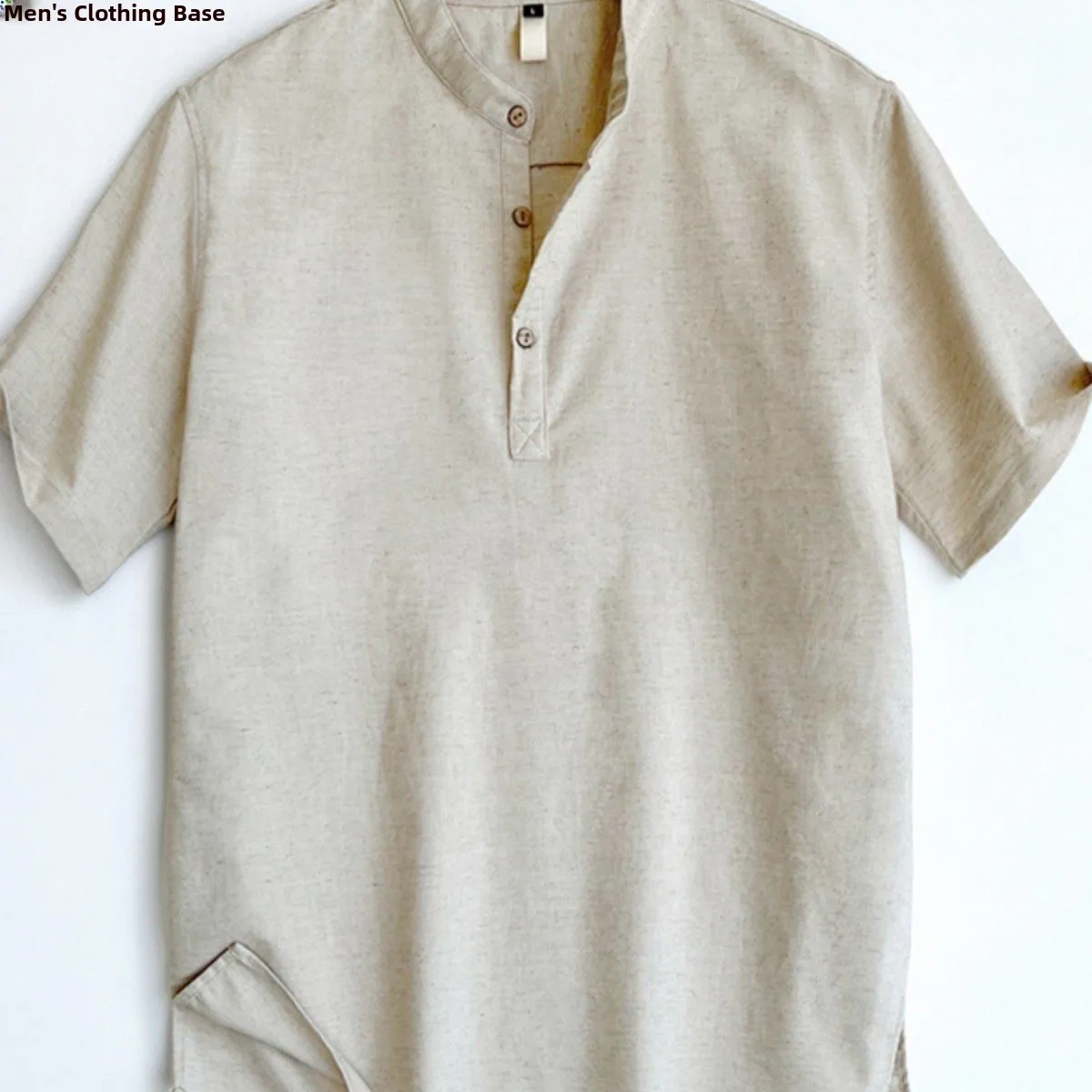 High-End Chinese Style Cotton Linen Men's Short Sleeve  Shirt Stand Collar Summer Fashion Thickened Autumn Special Wide Fit