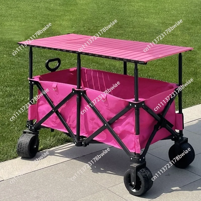 2-in-1 Camping & Market Trolley with Canopy,  Lift Table Foldable Cart for Street Vendor Display