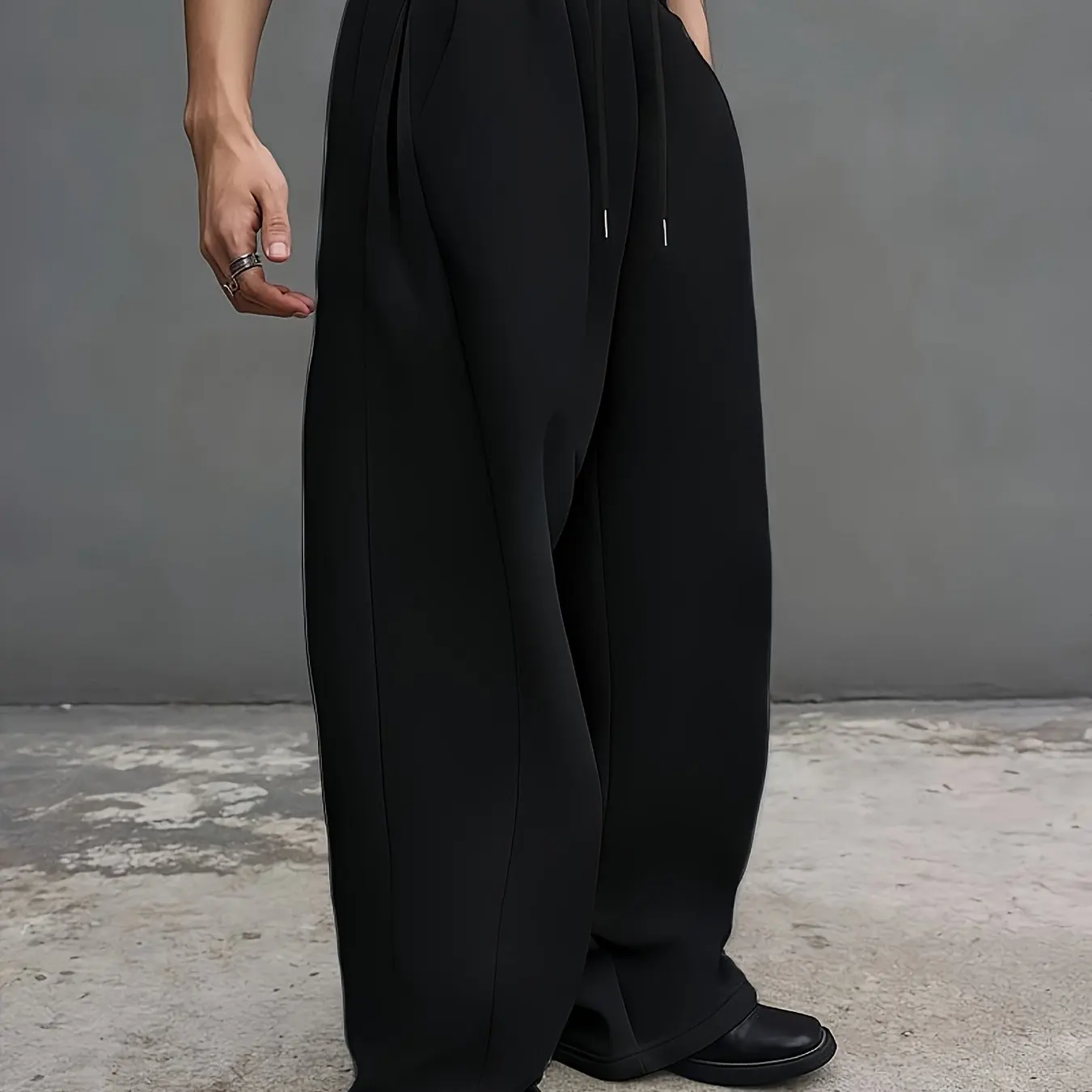 

Men's Large Size Oversized Wide-Leg Sweatpants - Loose-Fit Trousers with Elastic Waist & Drawstring, Breathable Winter Pants
