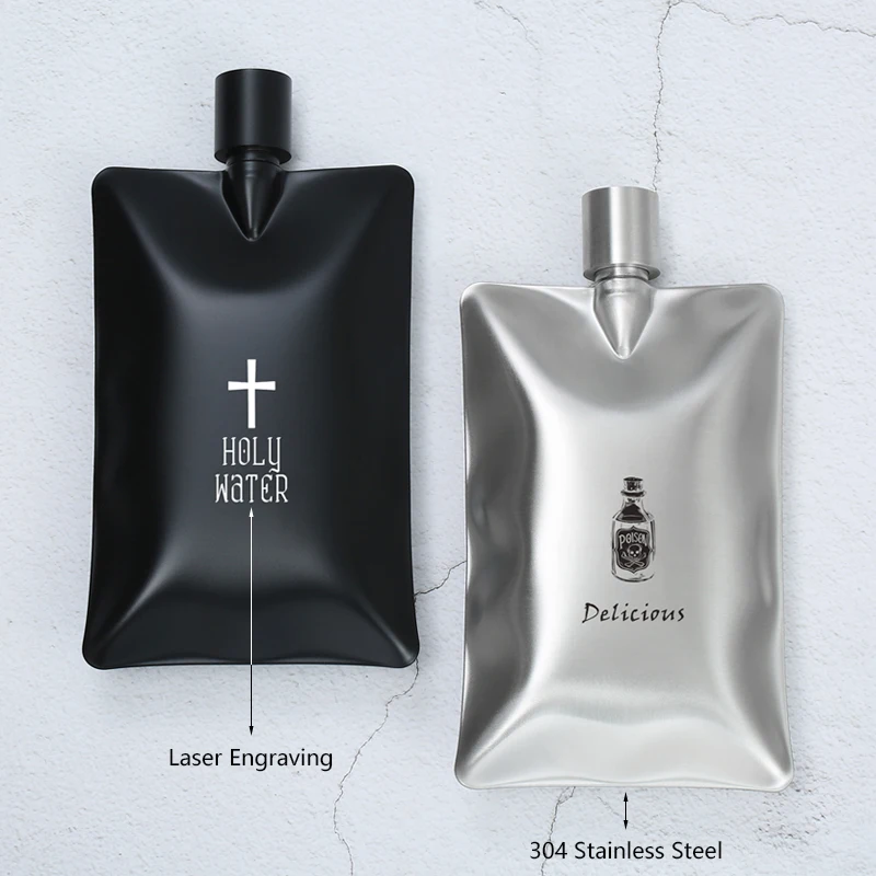 6oz 172ml 304 Stainless Steel Hip Flask Custom LOGO Black Whisky Vodka Flagon Alcohol Water Bottle Portable Drinkware Man Gift 4