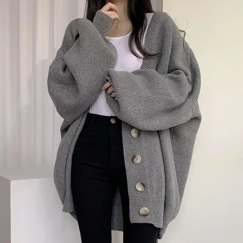 

Lantern Sleeve Women's Cardigans Casual Novelties in Vintage Y2k Korean Style Chic Fashion 2025 Youth Loose Ladies Knit Sweaters
