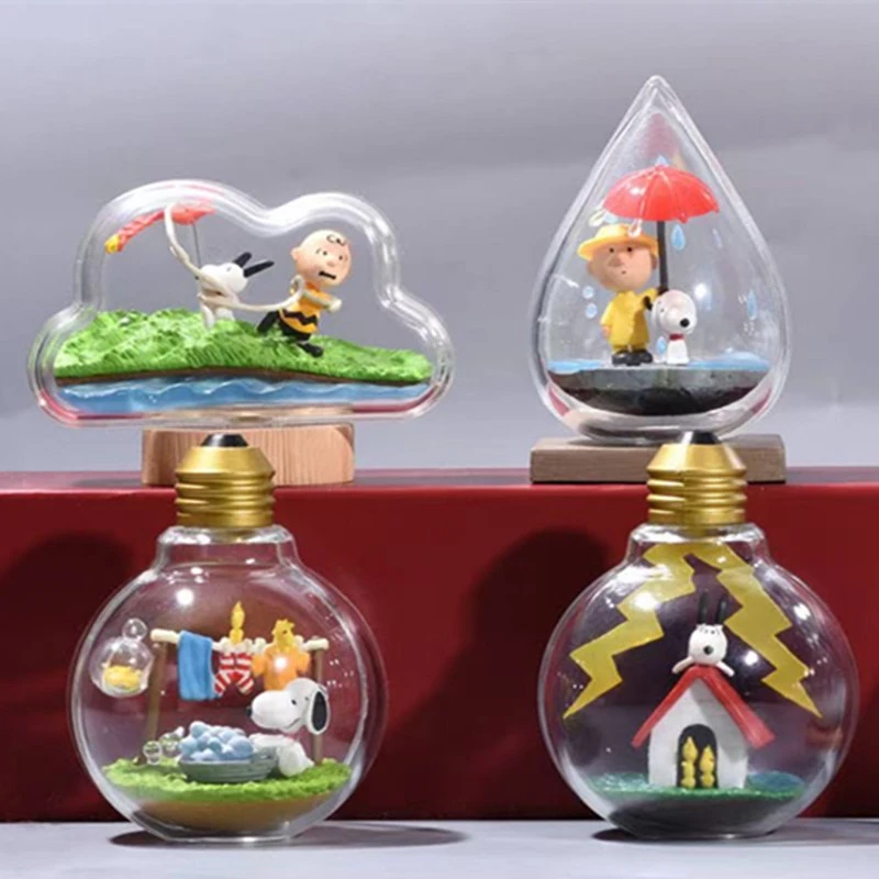 Re-Ment Snoopies Weather Terrarium Blind Box Kawaii White Puppy Bottle Model Toys Desktop Decorations Collectibles Kid's Toys