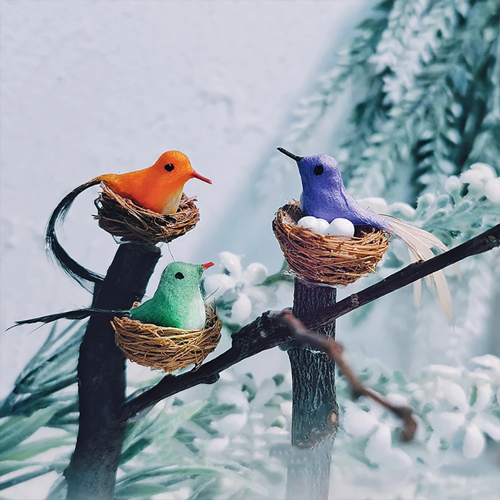 1/12 Dollhouse Miniature Bird Nest Mini Bird ของเล่นไข่สําหรับตุ๊กตาอุปกรณ์ตกแต่ง ob11 bjd