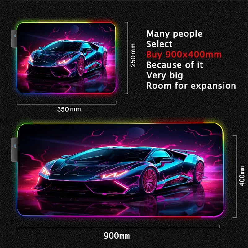 未来的なゲーミング RGB マウスパッドスポーツカーマウスパッド 400X900MM オフィスアクセサリーゲーマー発光マウスパッド LED HD プリントデスクマット