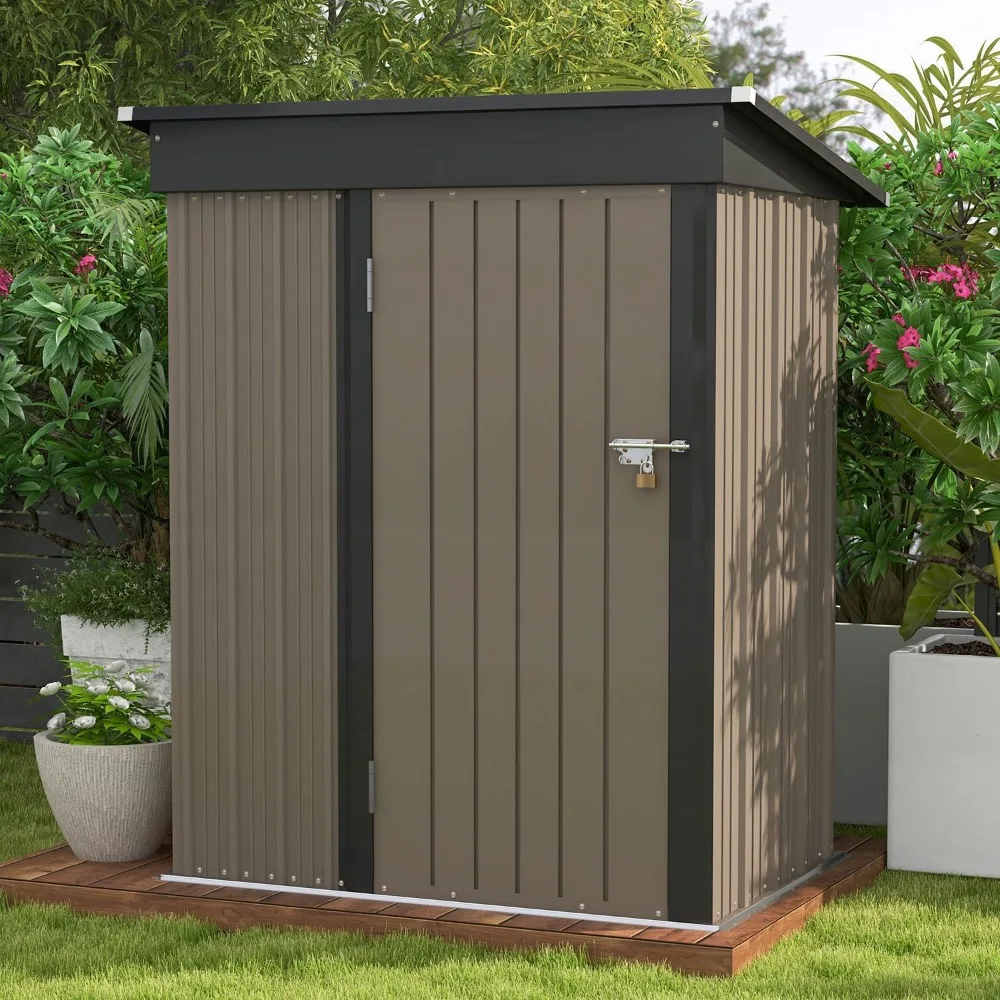 

5x3 FT Outdoor Storage Shed, Tool Shed with Sloping Roof and Lockable Door, Metal Shed for Backyard Garden Patio