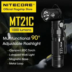 Lanterne magnétique multifonctionnelle EDC Troch, CREE XP-L HDV6 Nitecore MT21C Lampe de poche en forme de L Lampe de travail réglable à 90 °