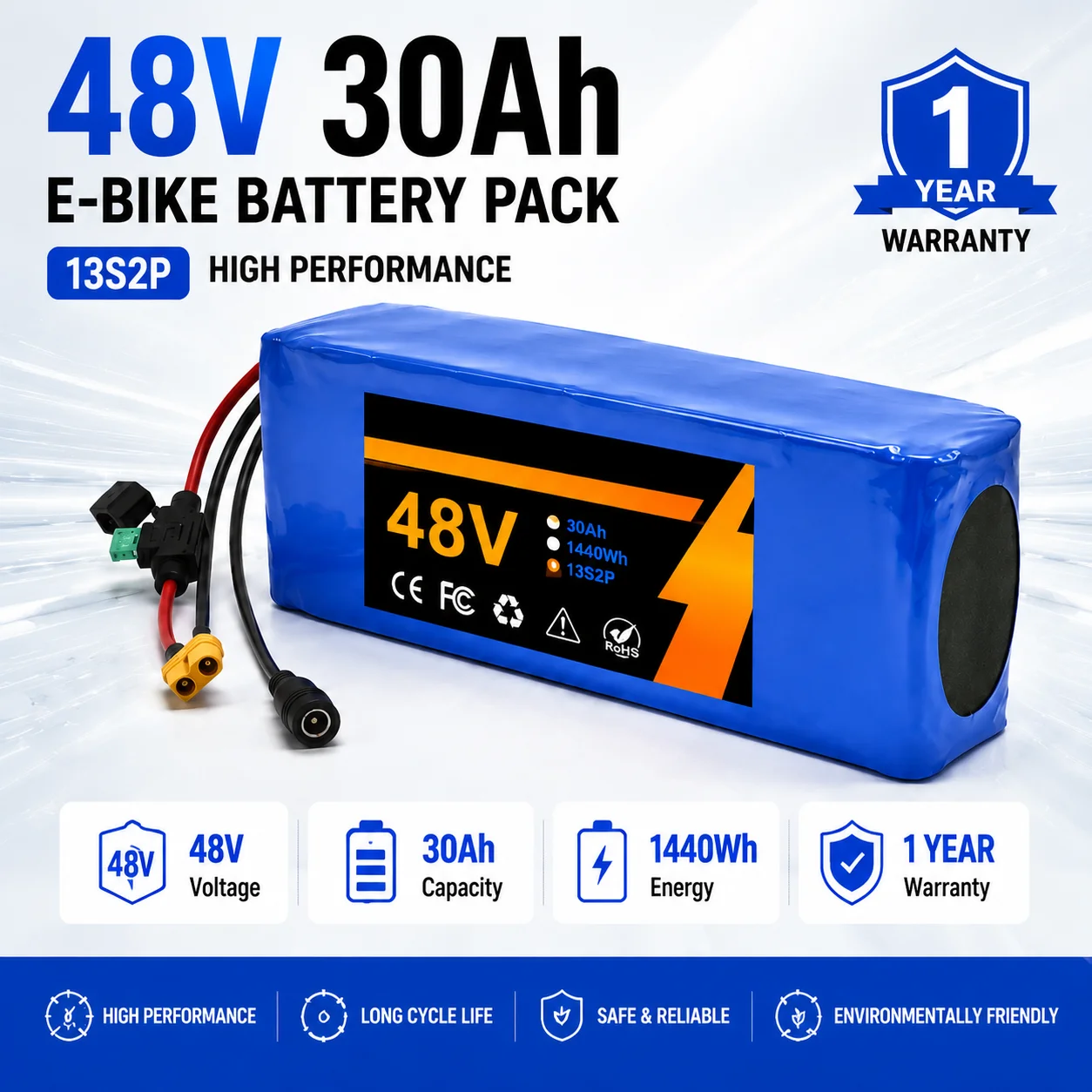 XT60 48V 30Ah 13S2P Ersatzakku Elektrofahrrad-Akku für DIY- und Energiespeicherprojekte