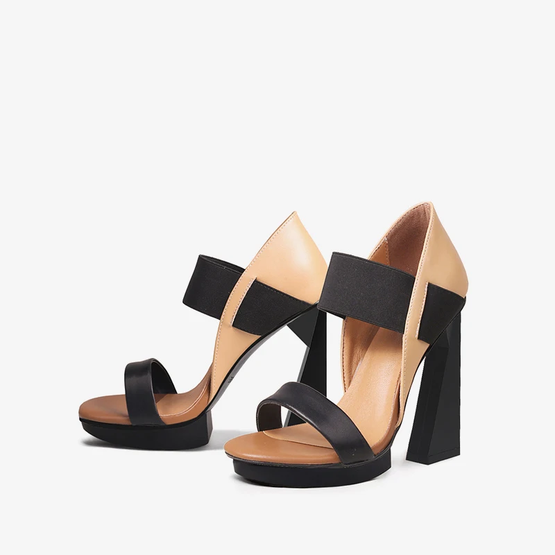 

Женские босоножки на платформе, абрикосового и черного цвета сандалии на очень высоком каблуке, с открытым носком и эластичным ремешком, на лето, HL523, 11,5
