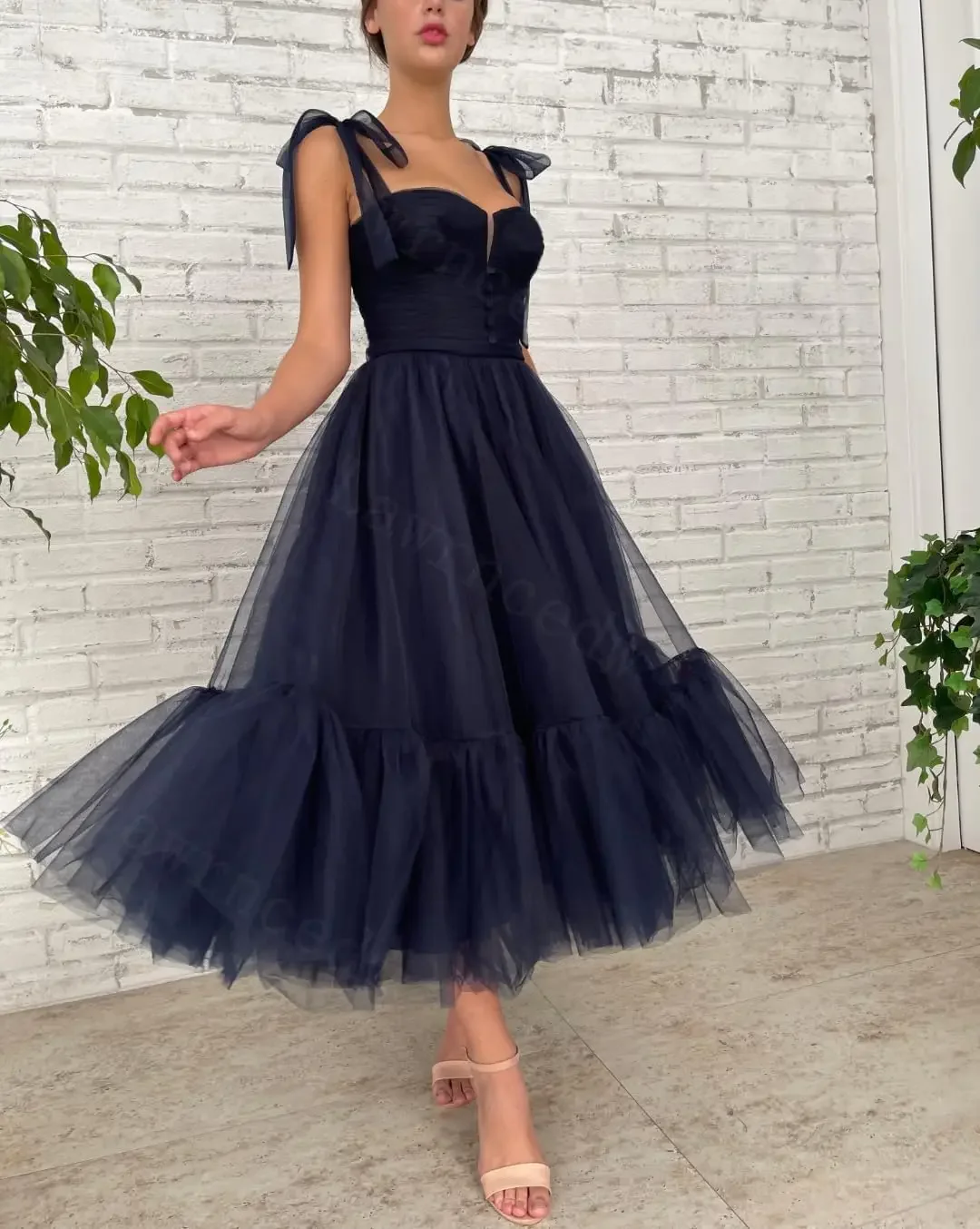 Robes de bal en Tulle à bretelles Spaghetti sur mesure longueur de thé chérie robes formelles a-ligne robe de princesse de fête avec poches Grad