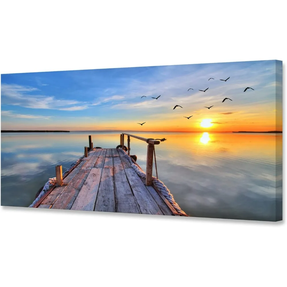 

Wall art decoration canvas print picture sunset bird 1 panel ocean landscape painting sunset luminous artwork