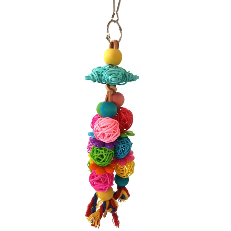 Y1UB Bird Chewing Toy Parrot Cage Wooden Beads Colorful Rattan Balls Entertainment for Small Parrots