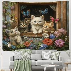 The Lovely Cat in the Hammock in the Garden Scenery Tapestry Wall Hanging Decor Cute Cats Background Wall Hanging Tapestries