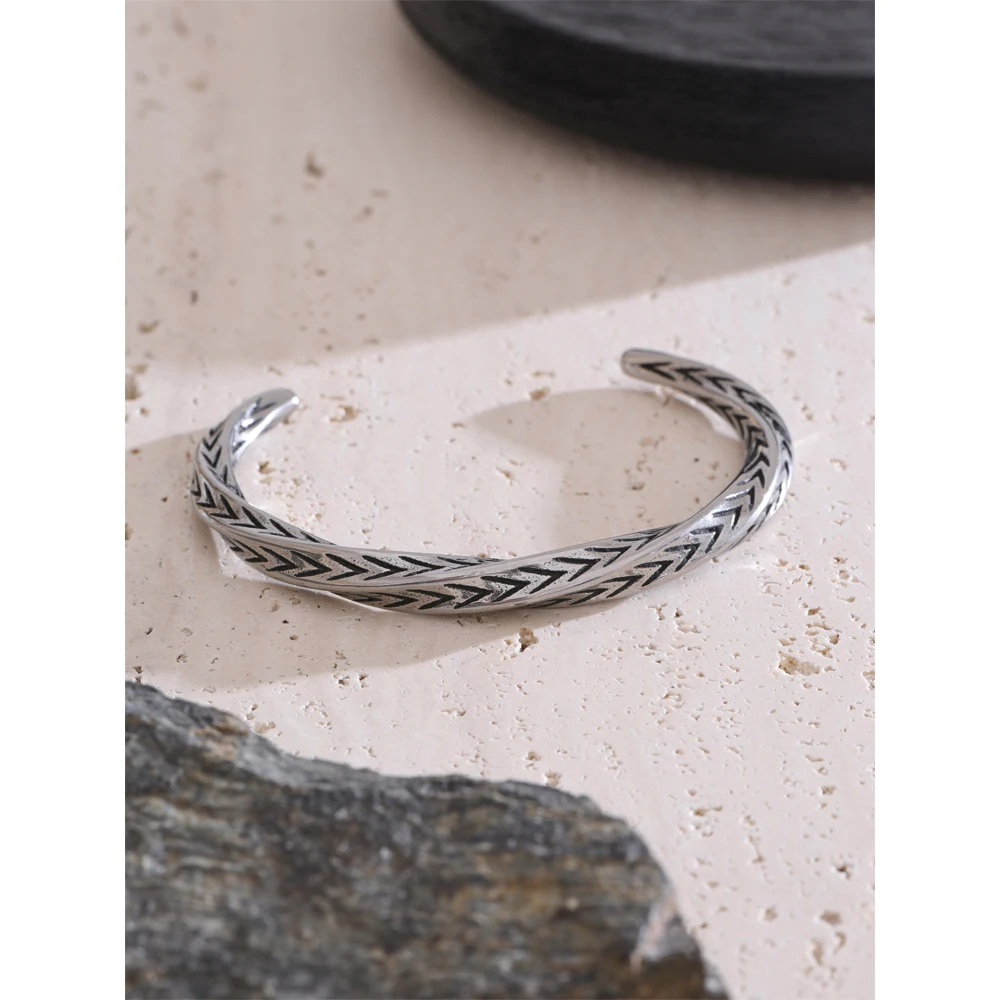 Yhpup 67mm Stainless Steel 316 Mobius Cuff Bracelet for Men Waterproof Statement Open Vintage Hip Hop Cast Wrist Jewelry