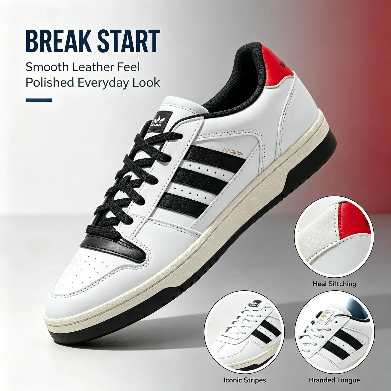 Adidas Authentic BREAK START KK1283 Men's Women's Low-Top Retro Cushioned Sneakers Leather Three‑Stripes Skate Sneakers