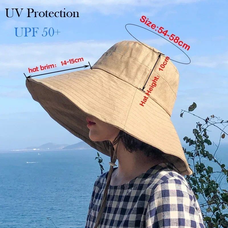 Summer Wide Brim Sun Hat Women\'s Foldable Travel Packable Bucket Hat Japanese UV Sunscreen Cotton Linen Beach Cap Fisherman Hat