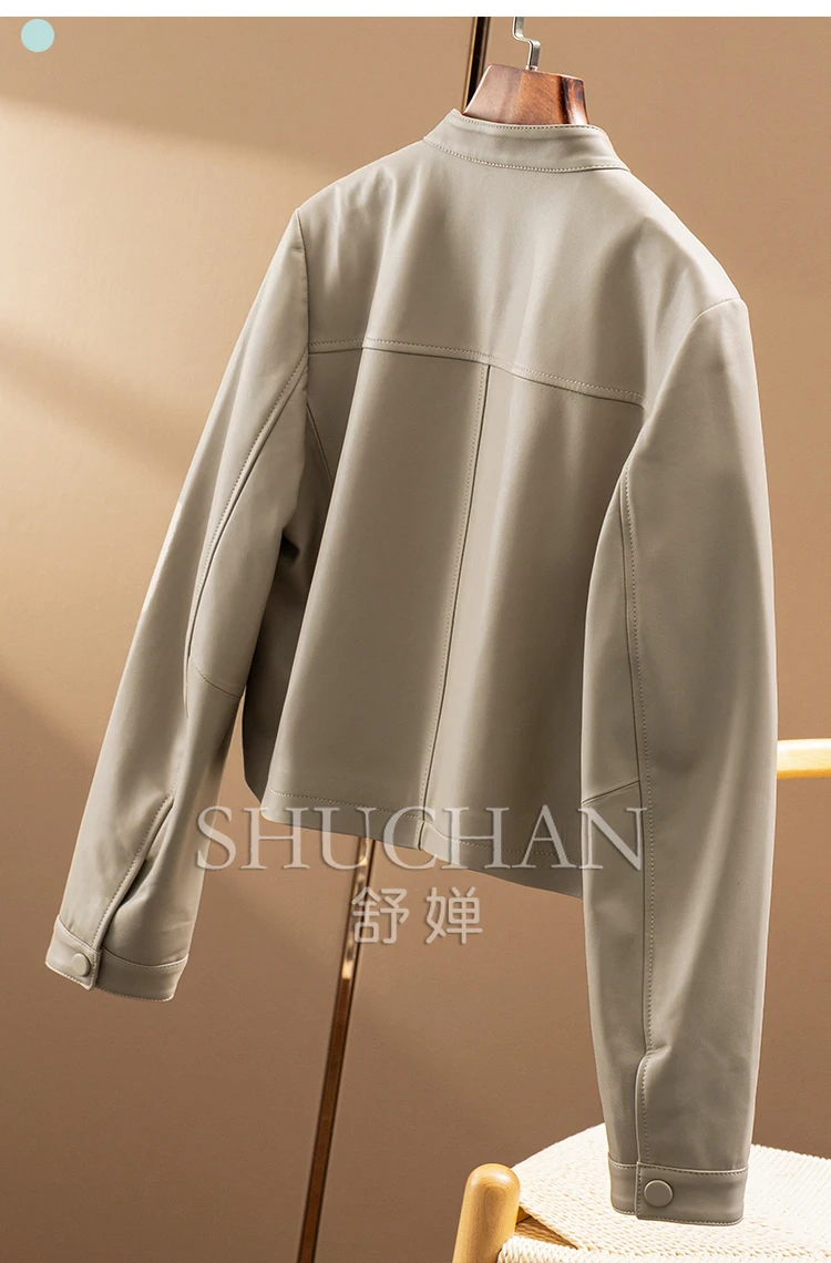 Locomotive Wind Cabinet Lightly Painted Sheepskin Stand-up Collar Jacket Leather Jacket Short Coat Women 14E4