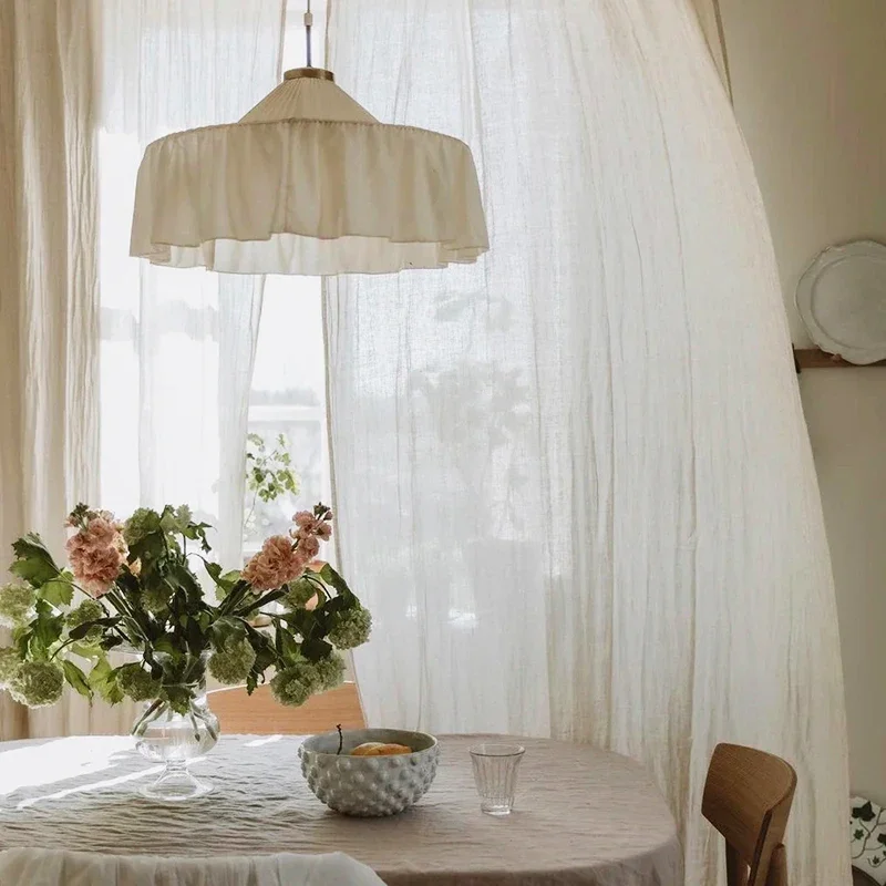 American Retro Wabi Sabi Fabric White Pendant Lamp Living Dining Bedroom B&b Home Decor Cloth