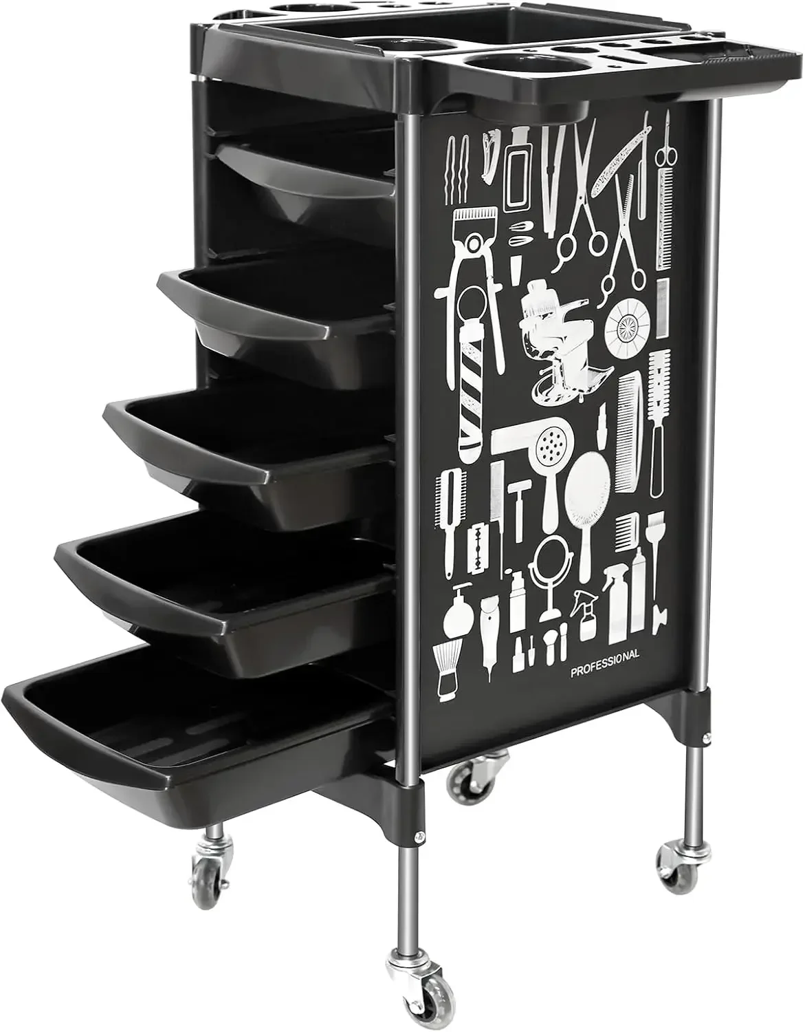 Trolley Cart on Wheels, Multifunction 5 Drawer Hair Stylist Salon Rolling Cart Professional Hairdresser Hair Dye Storage T