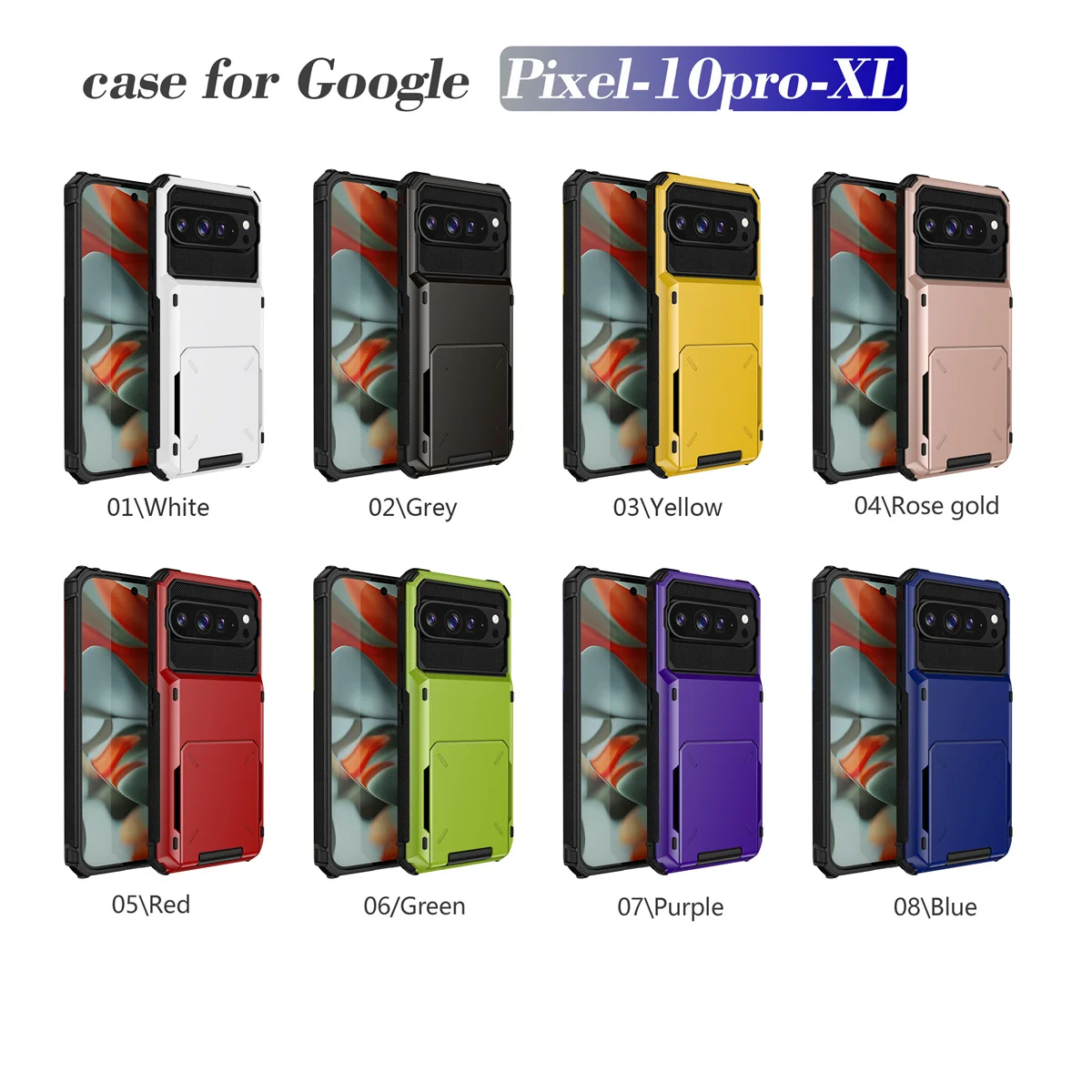 Flip Wallet Card Slot Hard PC+Soft TPU stoßfeste Handyhülle Google Pixel für 9 9Pro 9ProXL 10 10Pro Pro XL Pixel10 Rückseite