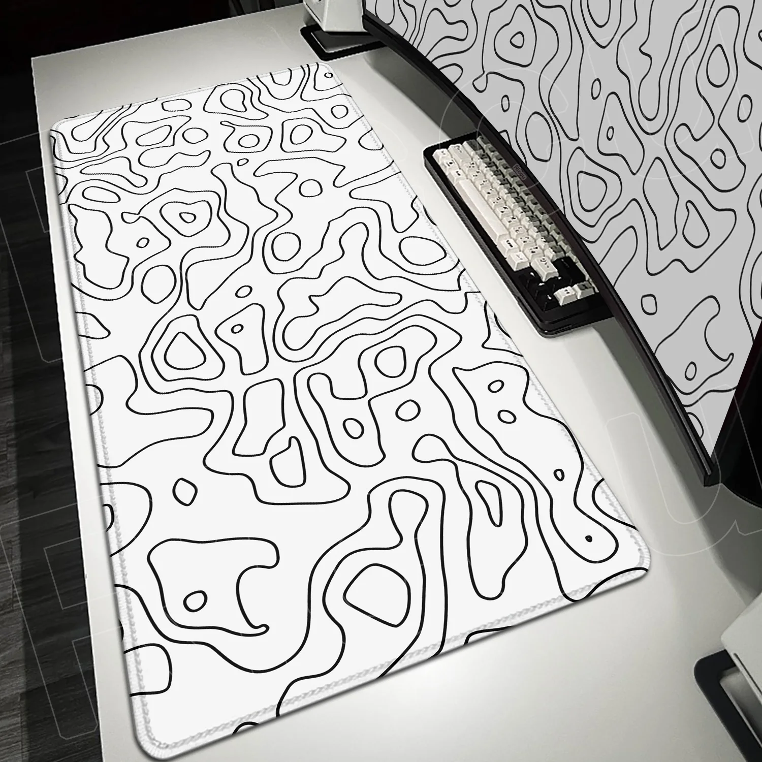 Black & White Gaming Mousepad Large Keyboard Natural Rubber Desk Mat Non-slip Terrain Map Mouse Pad Suitable For Office Home Use