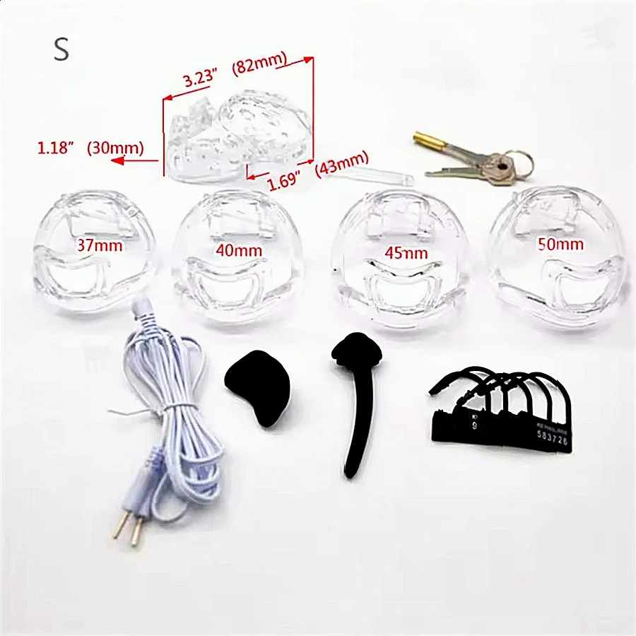 This Electric Shock Plastic Chastity Cage Features Adjustable Long Short Design With Penis Ring Ball Lock For Male BDSM Play view 2