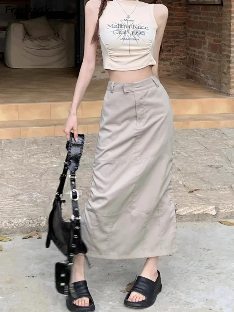 

Skirts Women Y2k Side-slit All-match Stylish Ankle-Length American Safari Style High Street Harajuku Hotsweet A-line Summer Chic