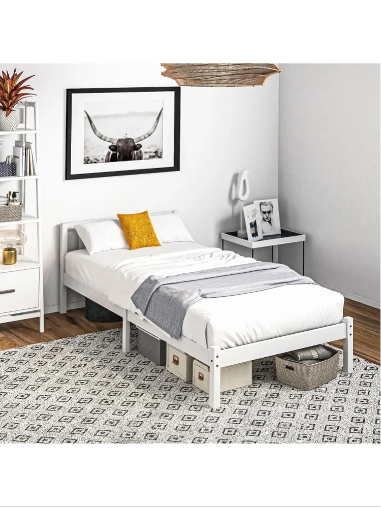 Bettrahmen Holzbett, 208 x 96 cm Bettgestell mit Kopfteil für Schlafzimmer