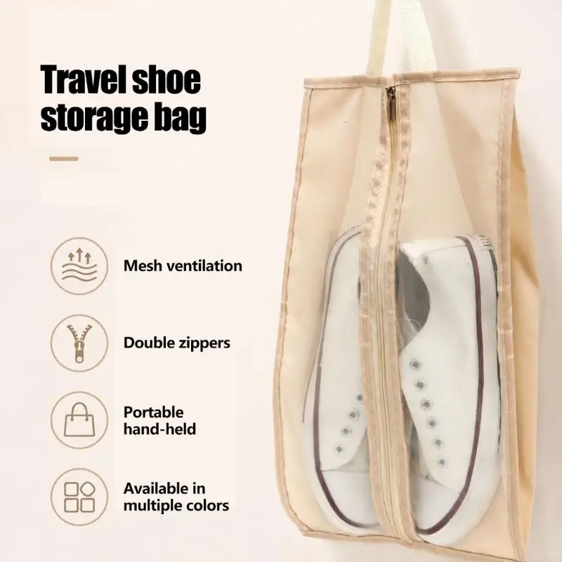 Travel Shoe Bag with Front Viewing Panel, Shoe Storage Bag with Full Closure and Carry Loop for Luggage and Closet 87HA
