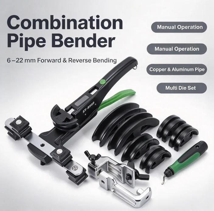 ST-R999 Manual Tube Bender 6-22mm Forward Reverse Bending Tool Copper Aluminum Pipe Curving Machine HVAC Refrigeration Handheld