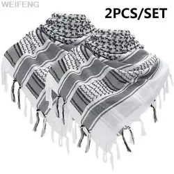 2PCS/SET Military Arab Keffiyeh Shemagh Scarf Cotton Winter Shawl Neck Warmer Cover Head Wrap Windproof Tactical Camping Scarf