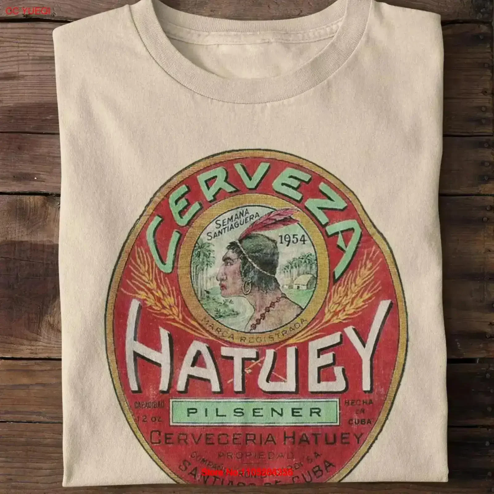 New HATUEY Cuban Cervezaria Pilsner Beer Cuba Brewery Pub T Shirt vintage Washed Top For Everyday Wear Breathable Versatile