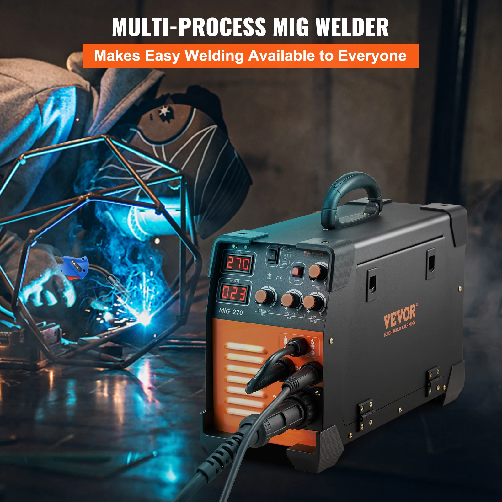 VEVOR MIG Welder 3in1 Welding Machine 270 Amp MIG TIG Arc Welder Lift ARC Welder Digital Display Combo Inverter Welding Machine