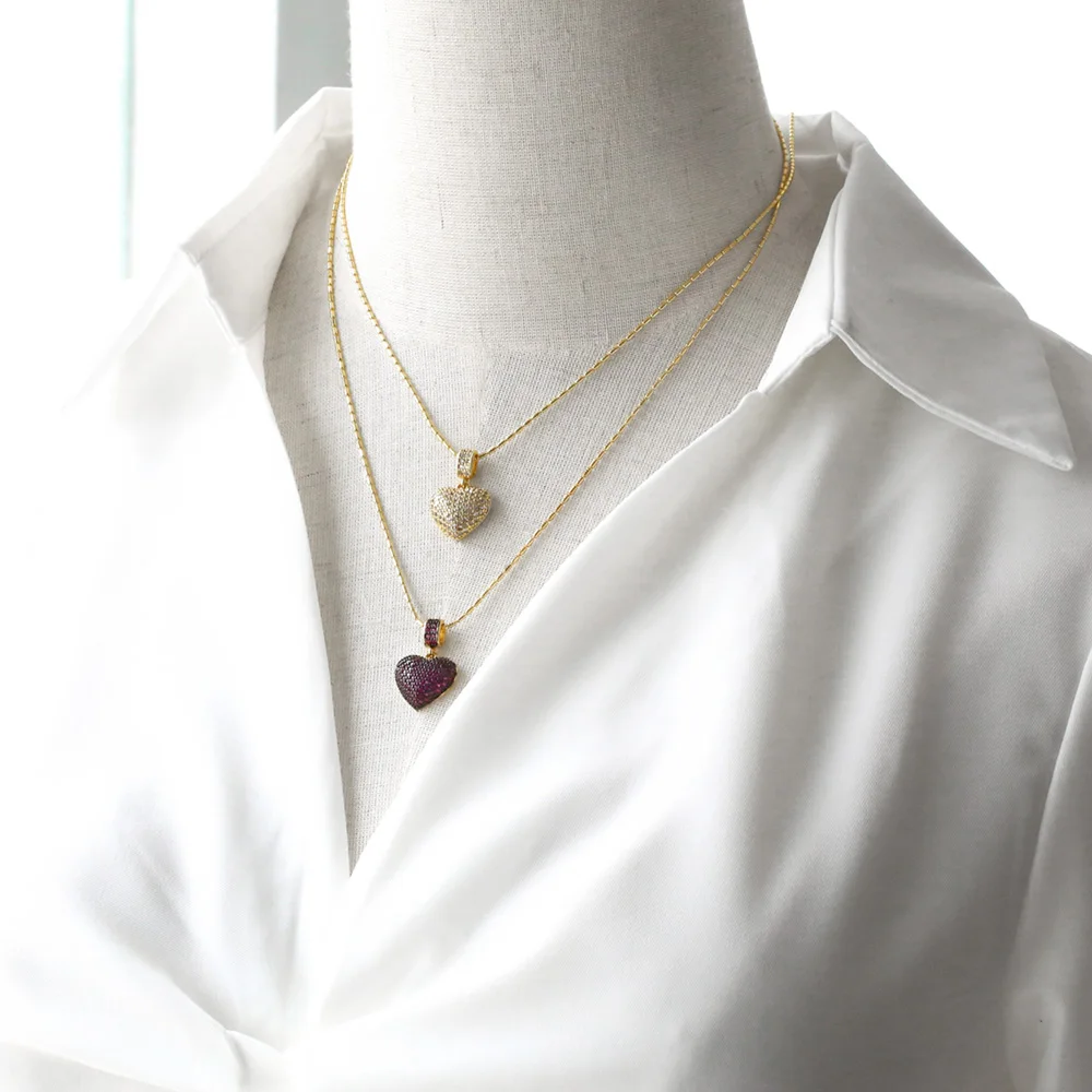 FLOLA Luxury Green Crystal Heart Necklace for Women Copper Gold Plated Short Necklaces CZ Jewelry Gifts nkeb228