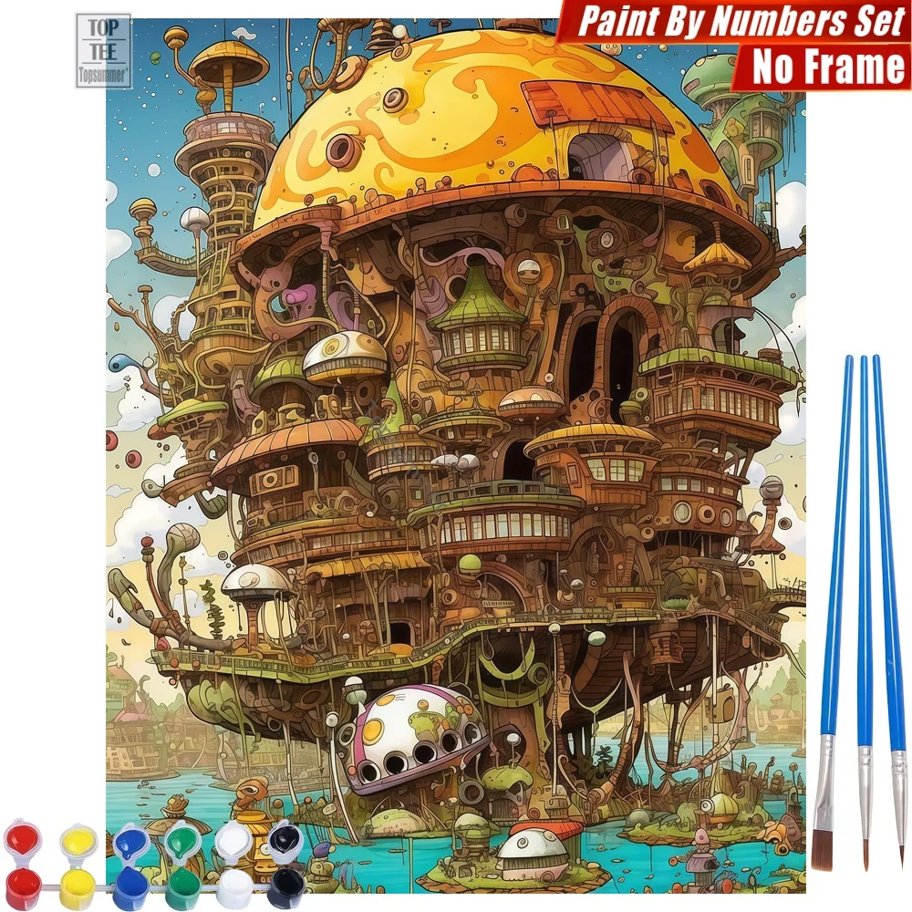 

Floating Fantasy Castle Paint By Number Set - Castle Houses Islands Abstract Wall Art Valentine's Day Gift For Girlfriend