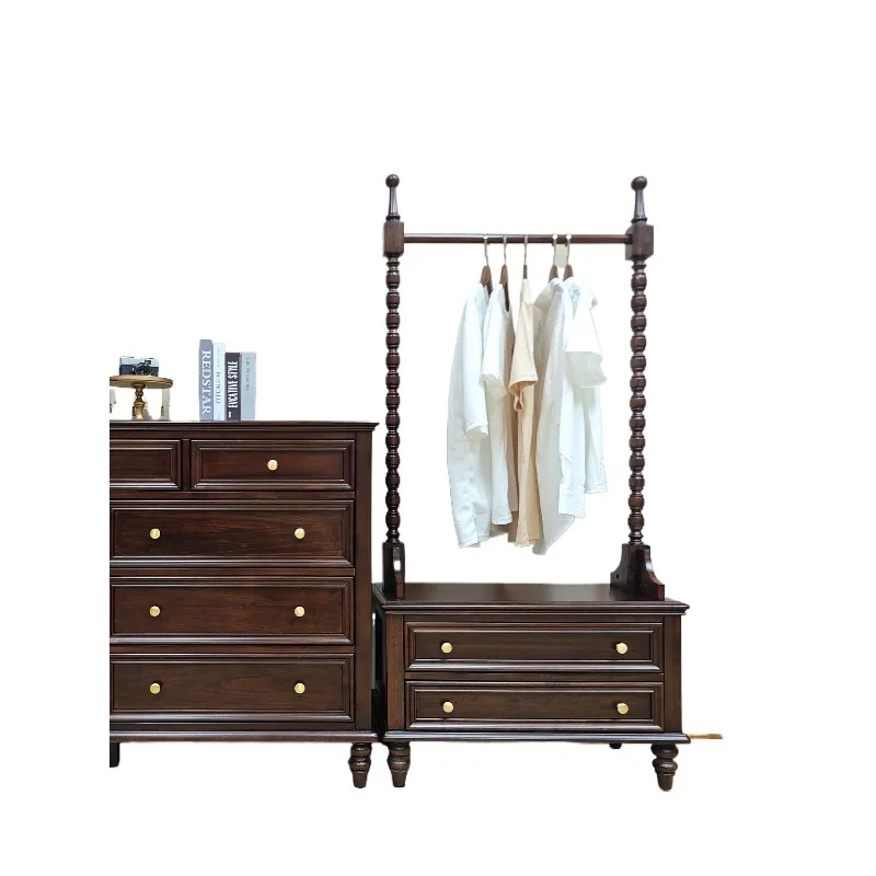 

American retro pure solid wood hanger small apartment open bedroom bedside integrated cabinet