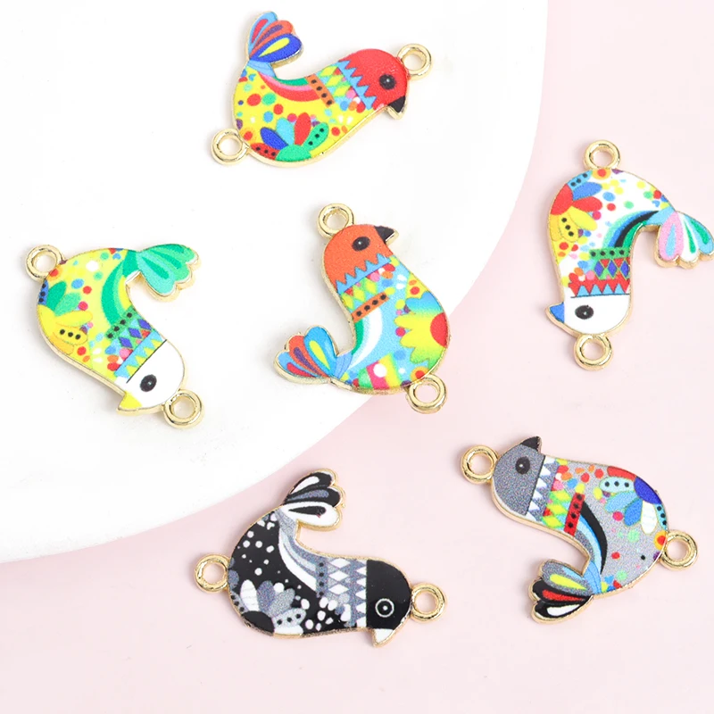 10pcs Vibrant Colors Bird Pigeon Enamel Pendant Connectors, Zinc Alloy Link Charms for DIY Whimsical Jewelry and Creative Crafts