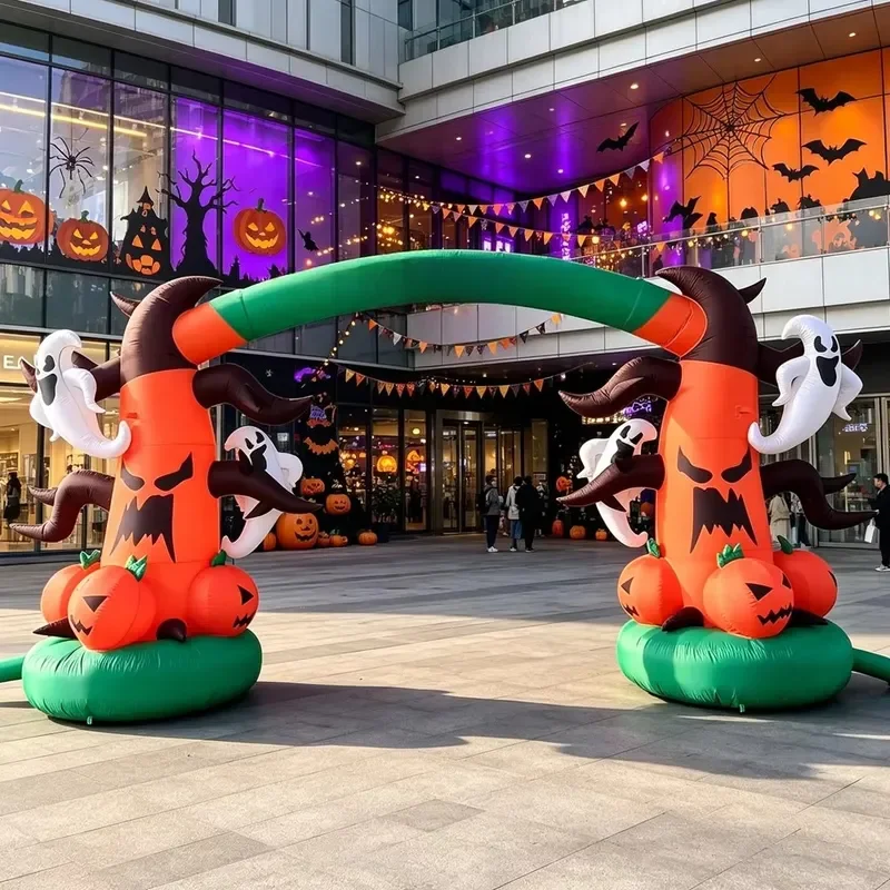 Custom Giant Inflatable Halloween Archway Ghost Pumpkin Tree Outdoor Yard Lawn Garden Holiday Decoration LED Lights Oxford