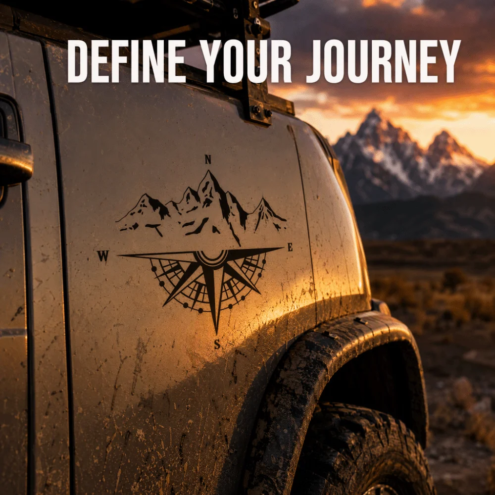 Wide Match Waterproof Compass Decal PVC Black、White、Red Direction Sticker RV Side Emblem for Truck/SUV/Off-Road Vehicles RV Mod