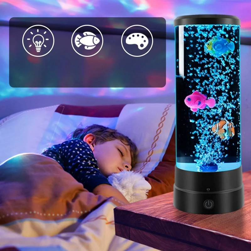 Touch Control LED Fish Bubble Lamp Multi Color Changing Simulated Aquarium Night Light USB Powered Home Desk Bedroom Decor