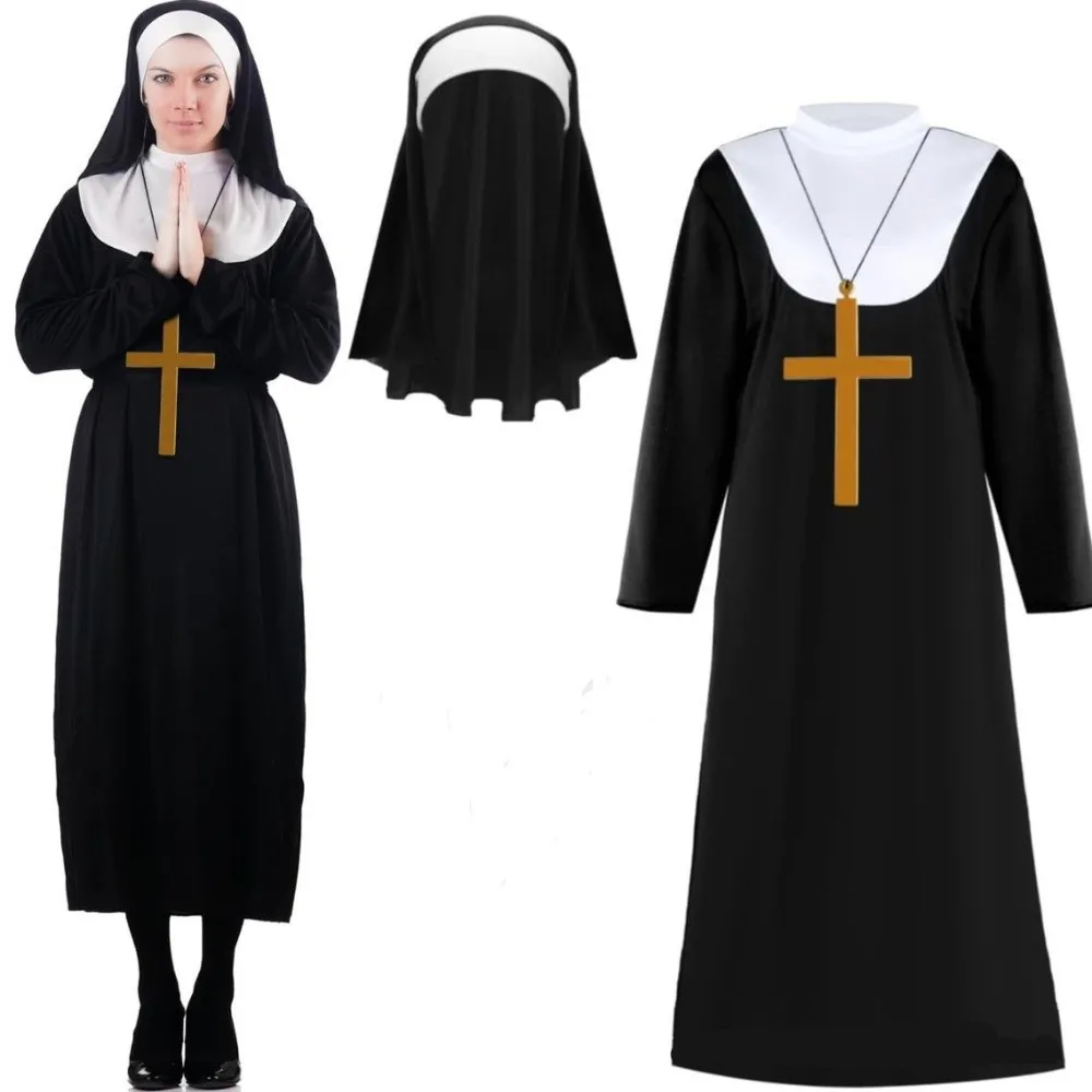 Full Length Virgin Mary Costume Retro Design Vintage Style Nun Costume Long Dress Fancy Dress Church Outfit Halloween Party