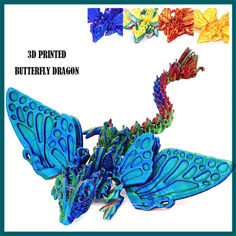 3D Gedrukt Vlinder Vleugel Draak Speelgoed Multi-joint Model Ornament Realistische Dierfiguren Decoraties Verlichten Desktop Kid Gift