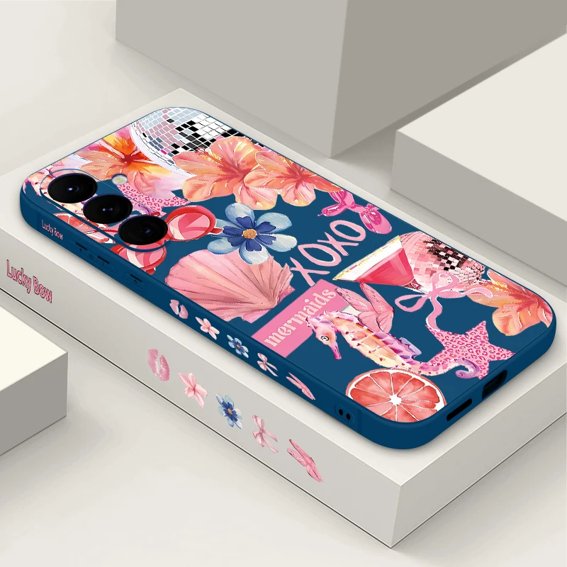 Shell Flower Patterned Phone Case For Samsung Galaxy A17 A56 A36 A55 A26 A16 A15 5G A25 A54 A14 A06 A34 Soft TPU Lanyard Cover