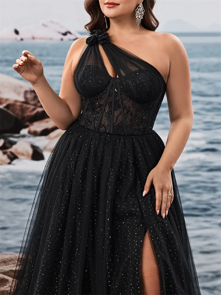 Lucyinlove Plus Size Luxury Skew-shouldered Applique Cake Dress Luxury Slit Formal Evening Dresses Elegant Graduation Party Gown 6