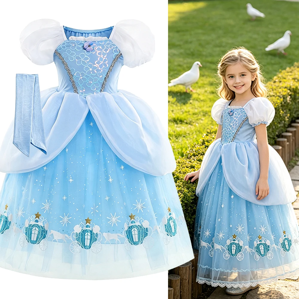 Birthday Dress Luxury Kids Blue Princess Gown for Girls Costume Book Week
